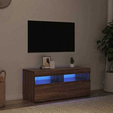 Tv-bänk med LED-belysning brun ek 90x35x40 cm