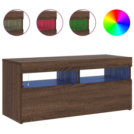Tv-bänk med LED-belysning brun ek 90x35x40 cm
