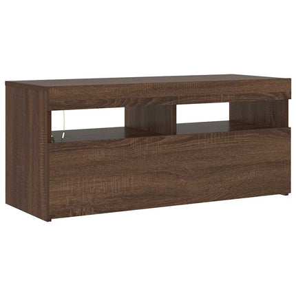 Tv-bänk med LED-belysning brun ek 90x35x40 cm