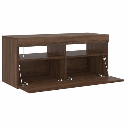Tv-bänk med LED-belysning brun ek 90x35x40 cm