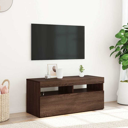 Tv-bänk med LED-belysning brun ek 90x35x40 cm
