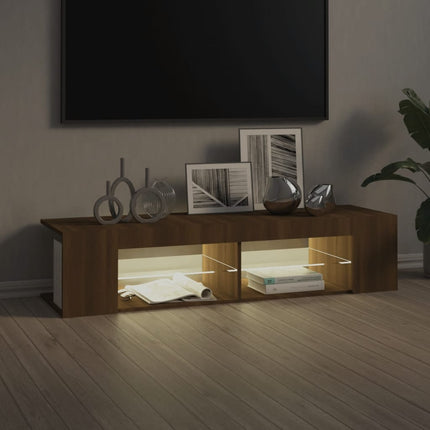 Tv-bänk med LED-belysning brun ek 135x39x30 cm