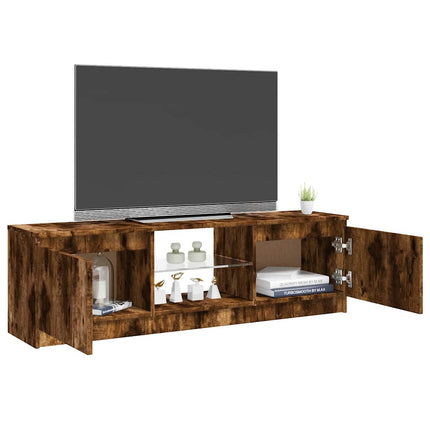 Tv-bänk med LED-belysning rökfärgad ek 120x30x36 cm