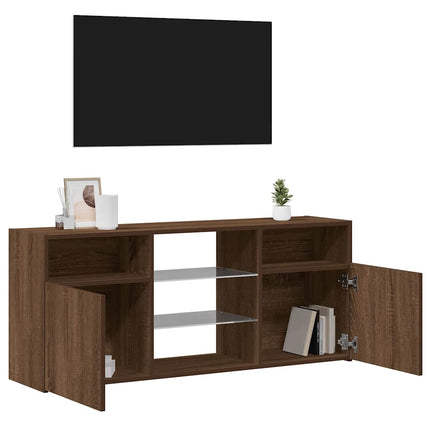 TV-bänk med LED-belysning brun ek 120x30x50 cm
