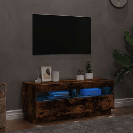 Tv-bänk med LED-belysning rökfärgad ek 100x35x40 cm