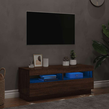 Tv-bänk med LED-belysning brun ek 100x35x40 cm