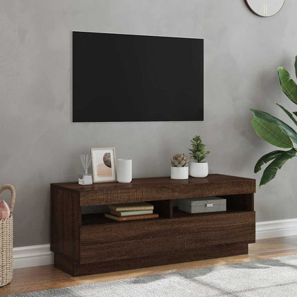 Tv-bänk med LED-belysning brun ek 100x35x40 cm