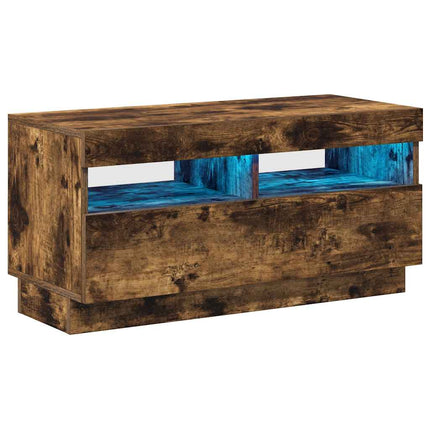 Tv-bänk med LED-belysning rökfärgad ek 80x35x40 cm