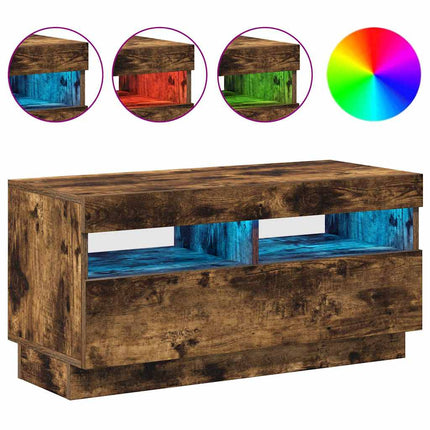 Tv-bänk med LED-belysning rökfärgad ek 80x35x40 cm