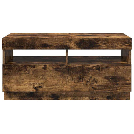 Tv-bänk med LED-belysning rökfärgad ek 80x35x40 cm