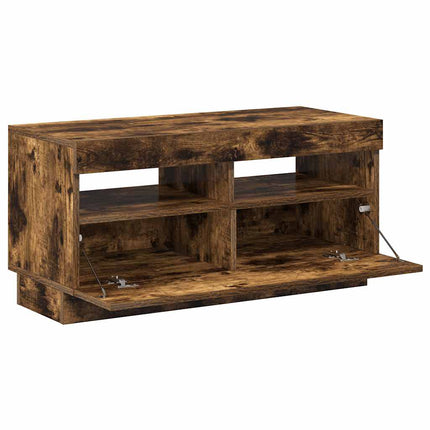 Tv-bänk med LED-belysning rökfärgad ek 80x35x40 cm