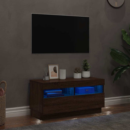 Tv-bänk med LED-belysning brun ek 80x35x40 cm