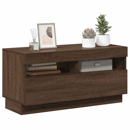 Tv-bänk med LED-belysning brun ek 80x35x40 cm