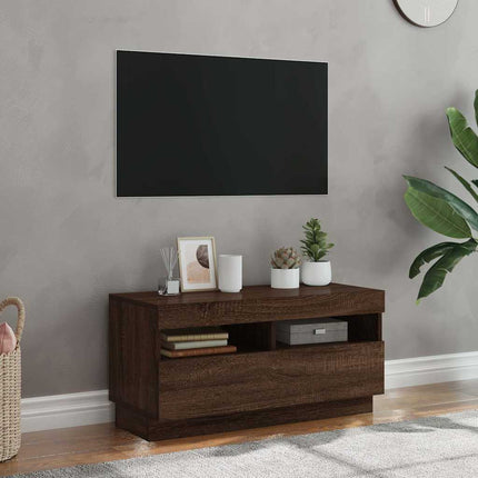 Tv-bänk med LED-belysning brun ek 80x35x40 cm