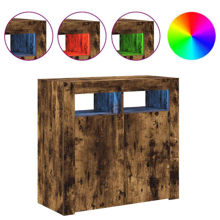 Skänk med LED-belysning rökfärgad ek 80x35x75 cm