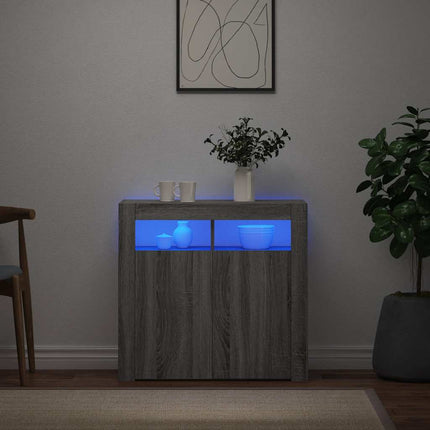 Skänk med LED-belysning grå sonoma 80x35x75 cm