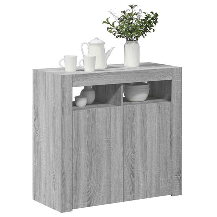 Skänk med LED-belysning grå sonoma 80x35x75 cm