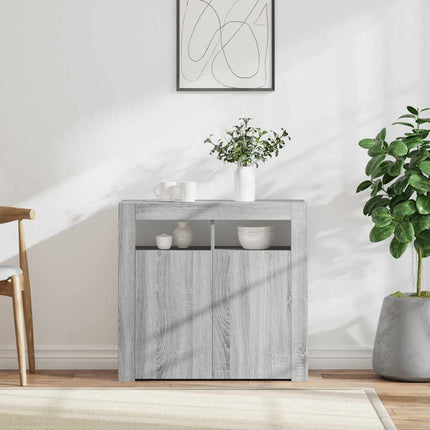 Skänk med LED-belysning grå sonoma 80x35x75 cm