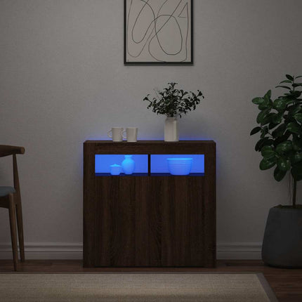 Skänk med LED-belysning brun ek 80x35x75 cm