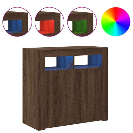 Skänk med LED-belysning brun ek 80x35x75 cm