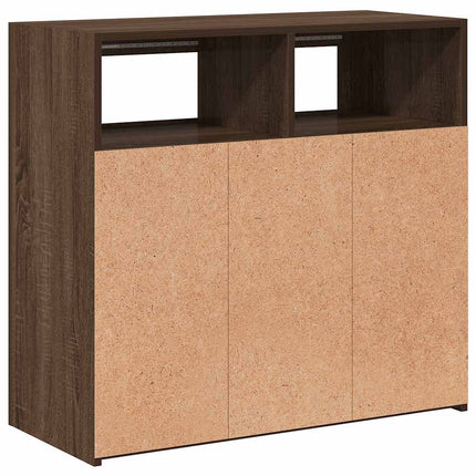 Skänk med LED-belysning brun ek 80x35x75 cm