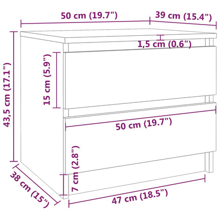 Sängbord rökfärgad ek 50x39x43,5 cm konstruerat trä
