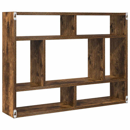 Vägghylla rökfärgad ek 75x16x55 cm konstruerat trä