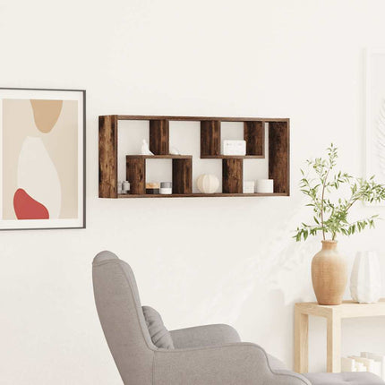 Vägghylla rökfärgad ek 36x16x90 cm konstruerat trä