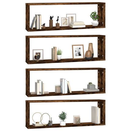 Vägghyllor 4 st rökfärgad ek 80x15x26,5 cm konstruerat trä