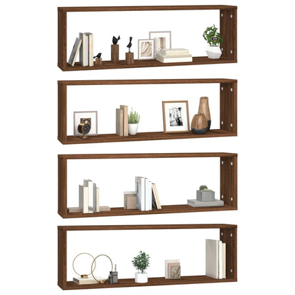 Vägghyllor 4 st brun ek 80x15x26,5 cm konstruerat trä