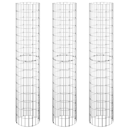 Planteringsgabion 3 st upphöjd rund galvaniserat stål Ø30x150cm
