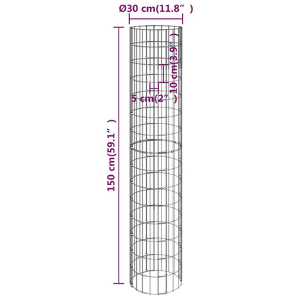 Planteringsgabion 3 st upphöjd rund galvaniserat stål Ø30x150cm