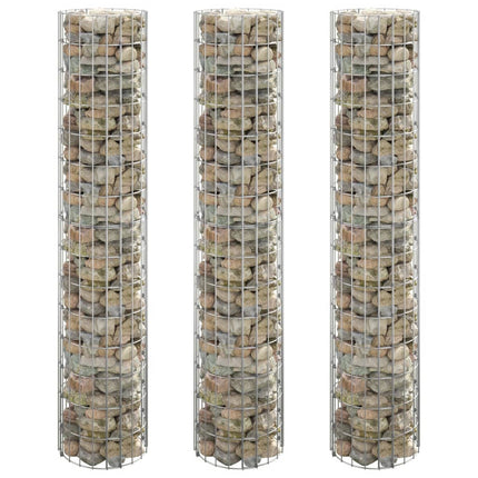 Planteringsgabion 3 st upphöjd rund galvaniserat stål Ø30x150cm