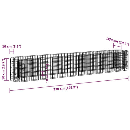 Planteringsgabion galvaniserat järn 330x50x50 cm