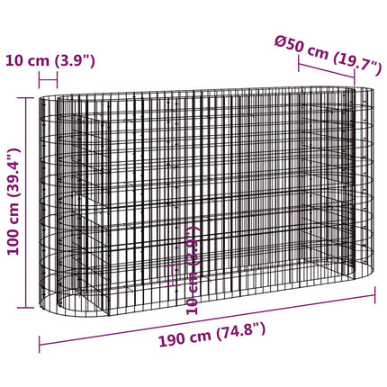 Planteringsgabion galvaniserat järn 190x50x100 cm