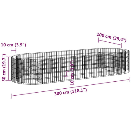 Planteringsgabion galvaniserat järn 300x100x50 cm
