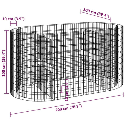 Planteringsgabion galvaniserat järn 200x100x100 cm