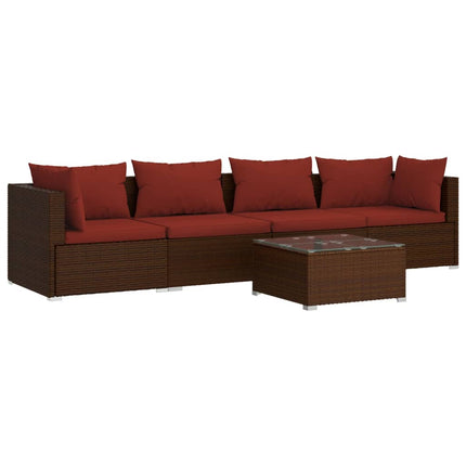 Loungegrupp med dynor 5 delar konstrotting brun