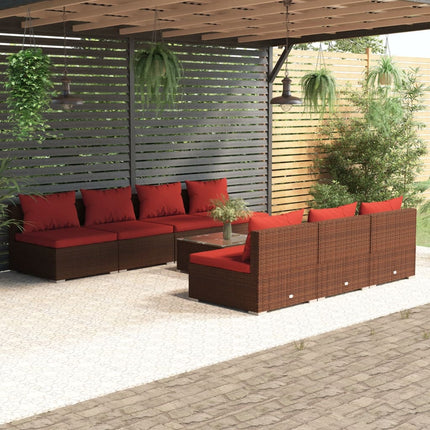 Loungegrupp med dynor 8 delar konstrotting brun