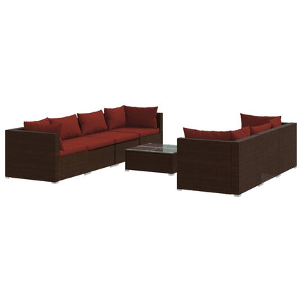 Loungegrupp med dynor 8 delar konstrotting brun
