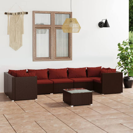 Loungegrupp med dynor 8 delar konstrotting brun