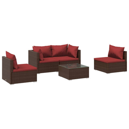 Loungegrupp med dynor 5 delar konstrotting brun