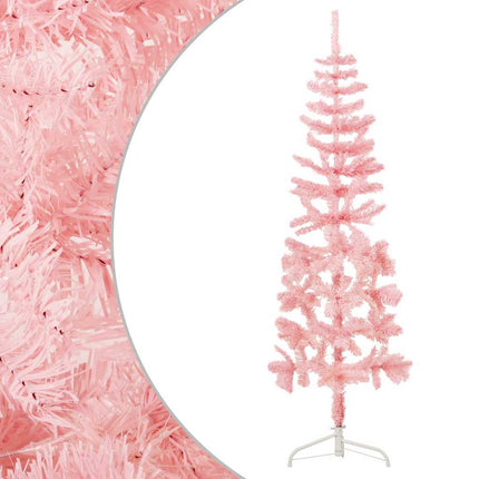 Smal halv plastgran med stativ rosa 150 cm