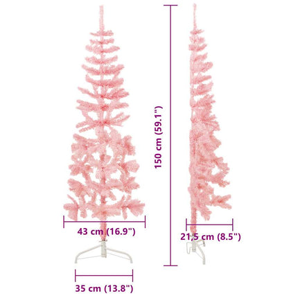 Smal halv plastgran med stativ rosa 150 cm