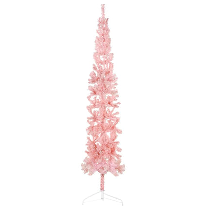 Smal halv plastgran med stativ rosa 240 cm