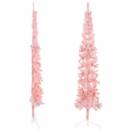 Smal halv plastgran med stativ rosa 240 cm