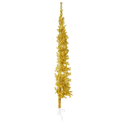 Smal halv plastgran med stativ guld 180 cm
