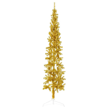 Smal halv plastgran med stativ guld 210 cm