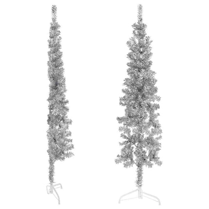 Smal halv plastgran med stativ silver 120 cm