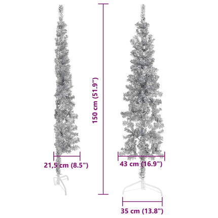 Smal halv plastgran med stativ silver 150 cm